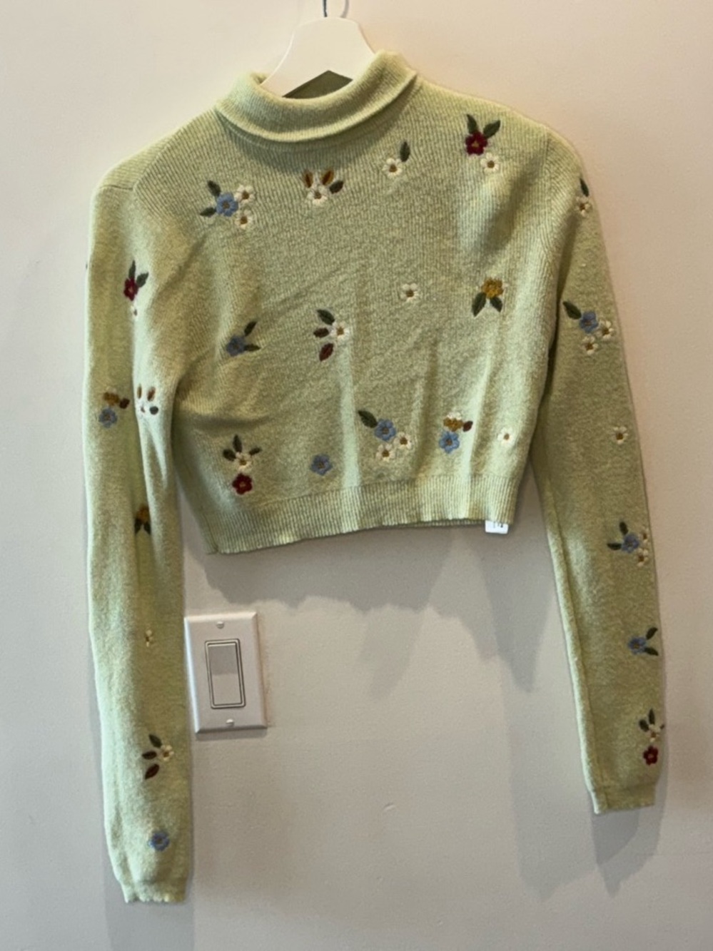 Zara Floral Embroidered Cropped Turtleneck Sweater